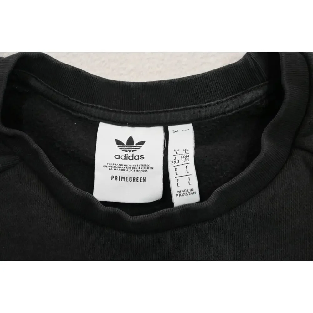 Adidas Sweat Shirt Crew Neck Black‎ PrimeGreen VTG LOGO Sweater Mens Large